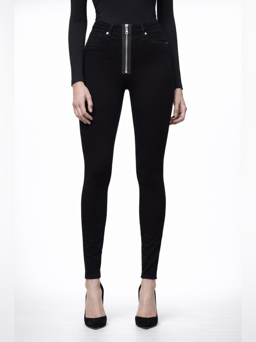 Good American Good Waist Exposed Zipper Black High Rise No Gap Skinny Jeans 26